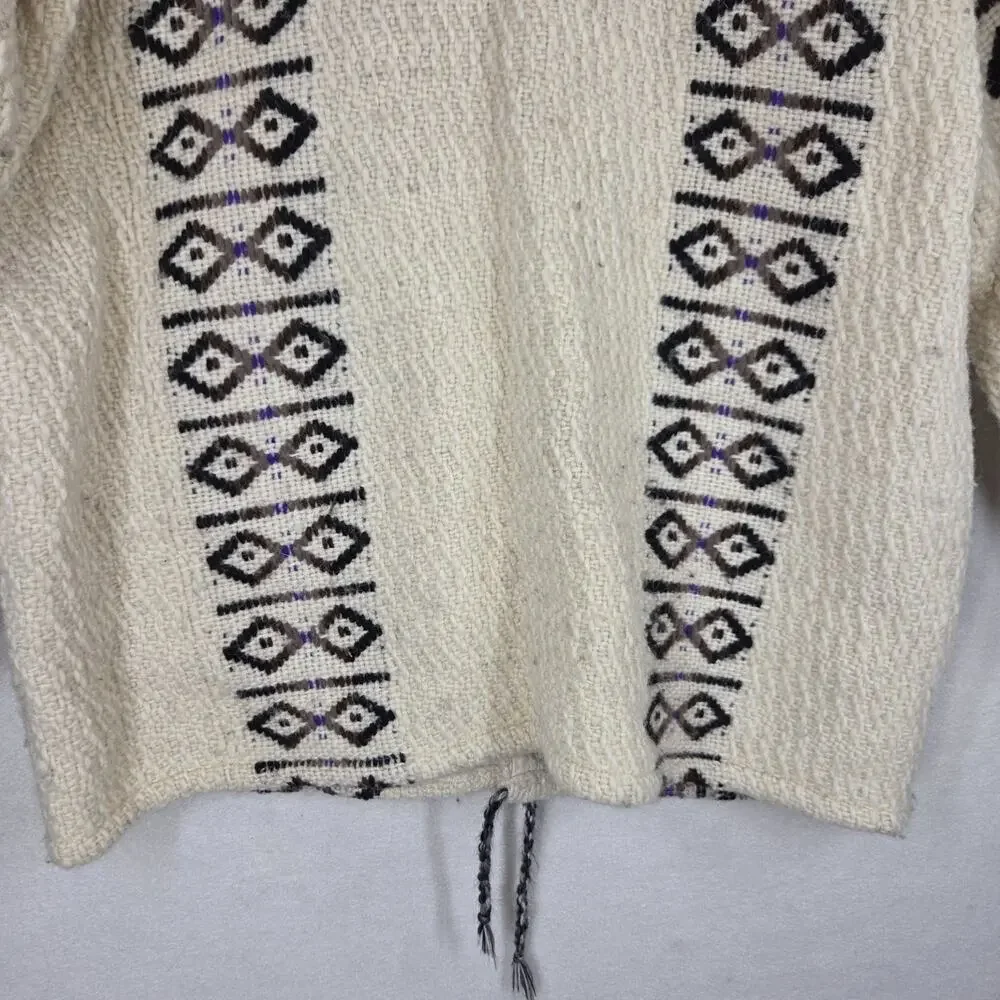 Vtg Wool Shawl Sweater Cardigan Hand Knit Button Grandpa Aztec